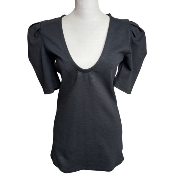 Free People Ellery Puff Sleeve Blouse NWT Black M - Picture 2 of 12